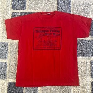 Vintage 1983 Red Graphic T-Shirt Umpqua Bull Run YMCA 10K Run Running Race 80s